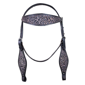HILASON Western Horse Headstall & Breast Collar Tack Genuine American Leather Floral Rough Out Black